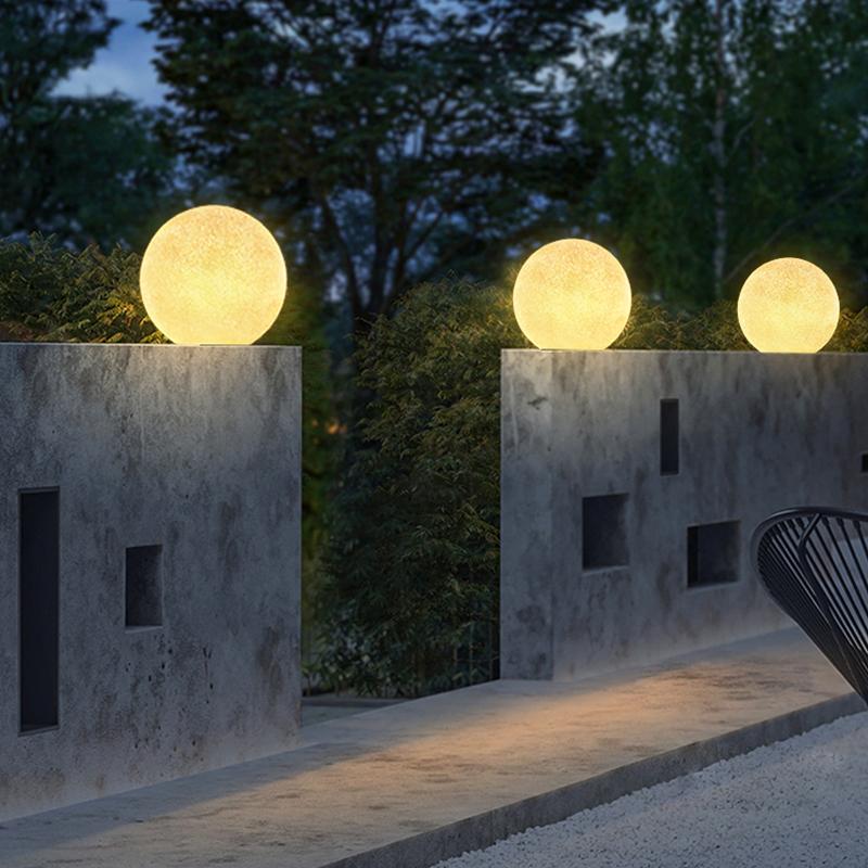 Modern White Resin Moon Sphere Outdoor Waterproof Post Light