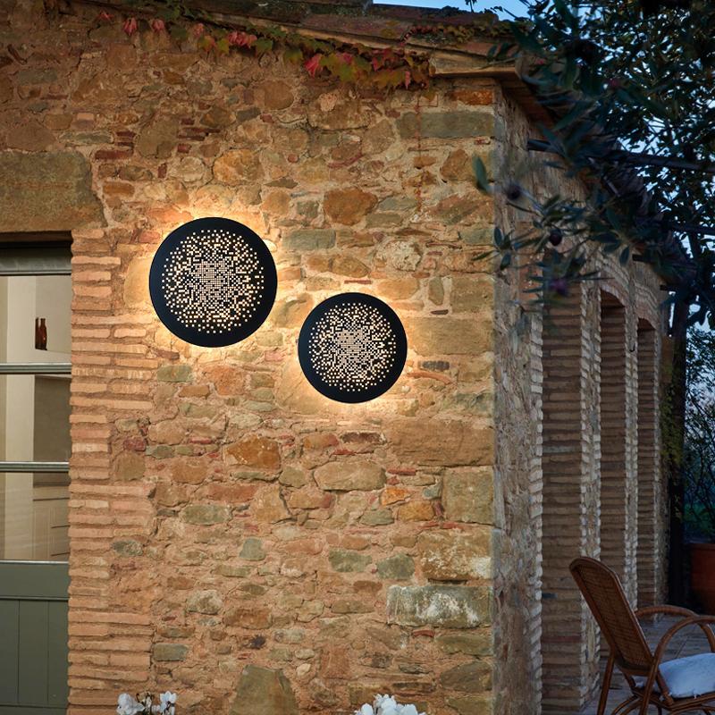 Perforated Round LED Outdoor Wall Light Waterproof Black