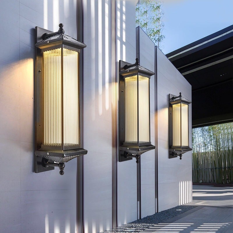Striped Glass Solar Outdoor Wall Light – Retro Industrial Design