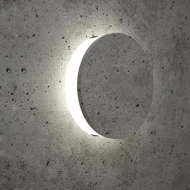 Modern Concrete Round LED Wall Light Gray Outdoor Flush Mount