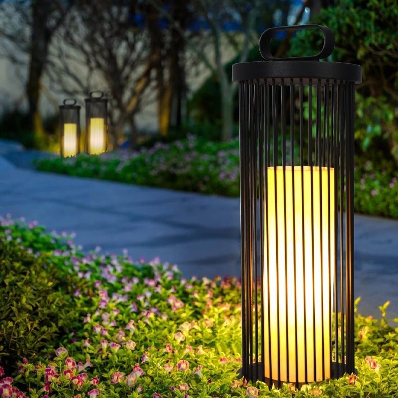 Modern Black Cage Outdoor Lantern with Handle - Waterproof LED Lamp