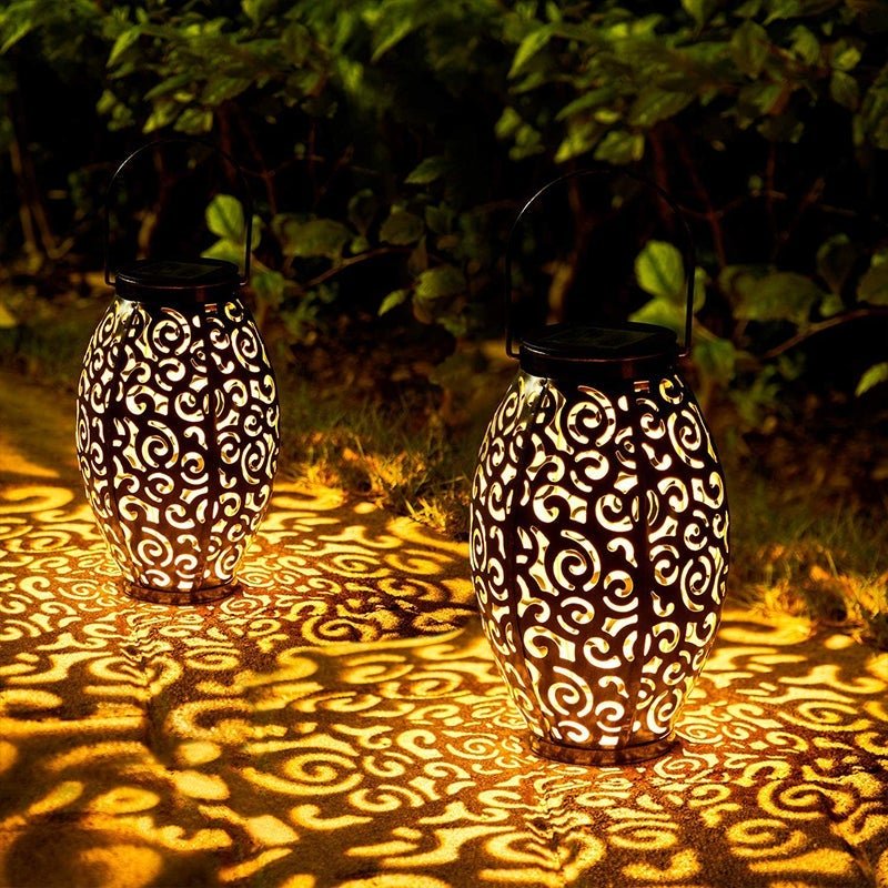 Solar Powered LED Outdoor Lantern Red Copper Antique Design