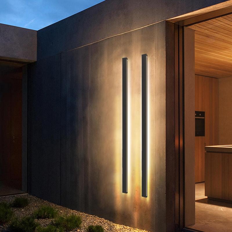 Linear LED Outdoor Wall Light Dimmable Black Aluminum Minimalist