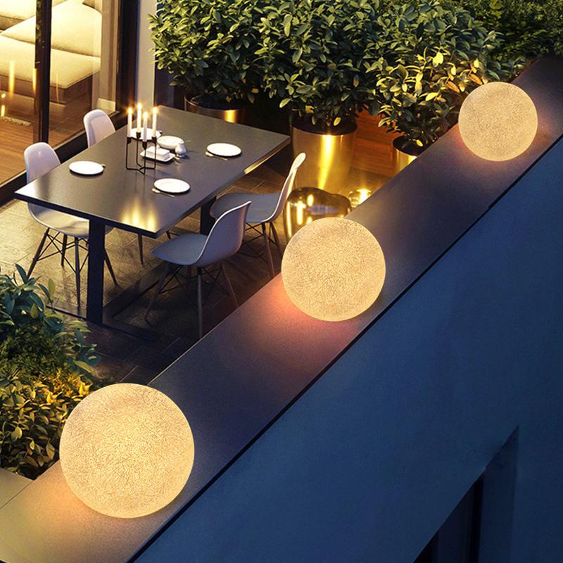 Modern White Resin Moon Sphere Outdoor Waterproof Post Light