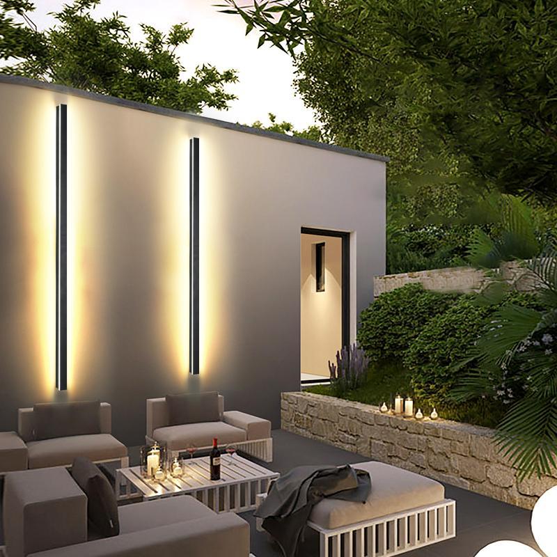 Linear LED Outdoor Wall Light Dimmable Black Aluminum Minimalist