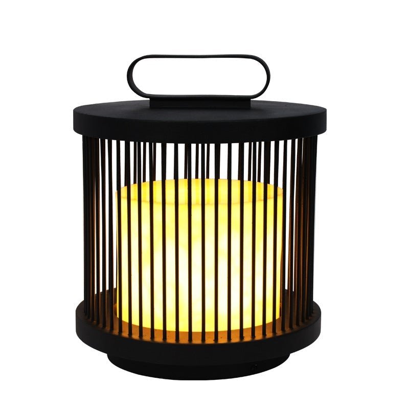 Modern Black Cage Outdoor Lantern with Handle - Waterproof LED Lamp