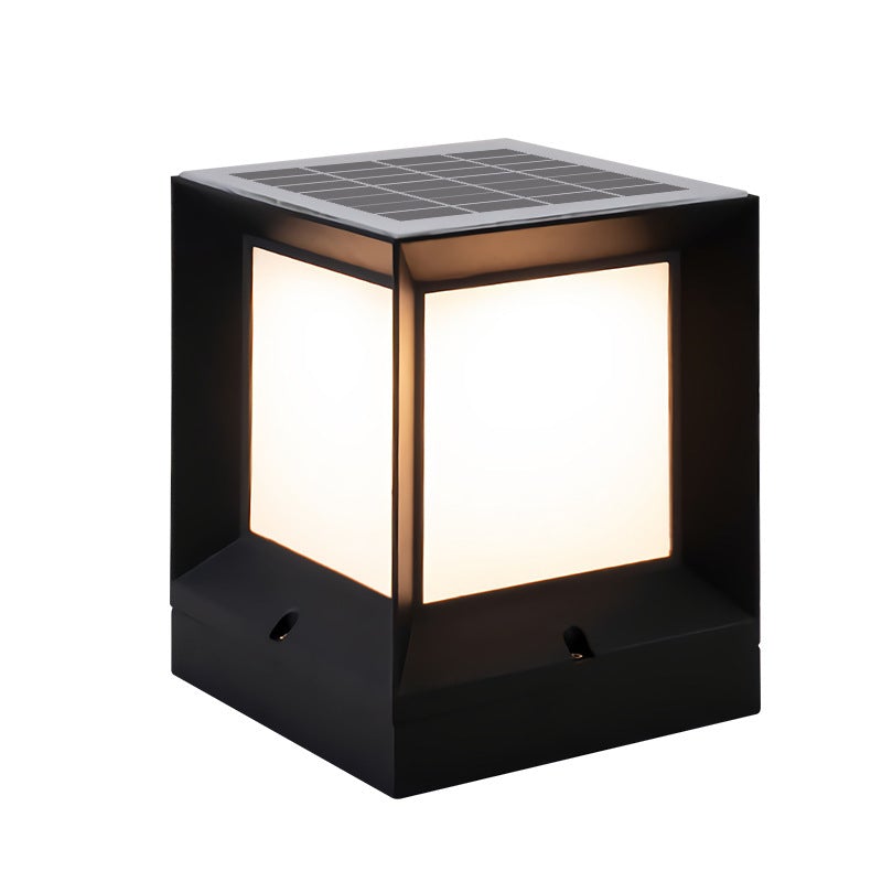 Modern Black Solar Powered Outdoor Post Light with LED