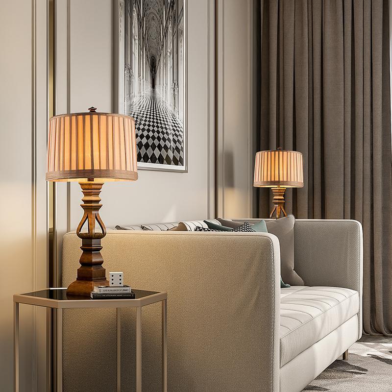 Striped Drum Shade Rustic Tower Table Lamp - Resin Base