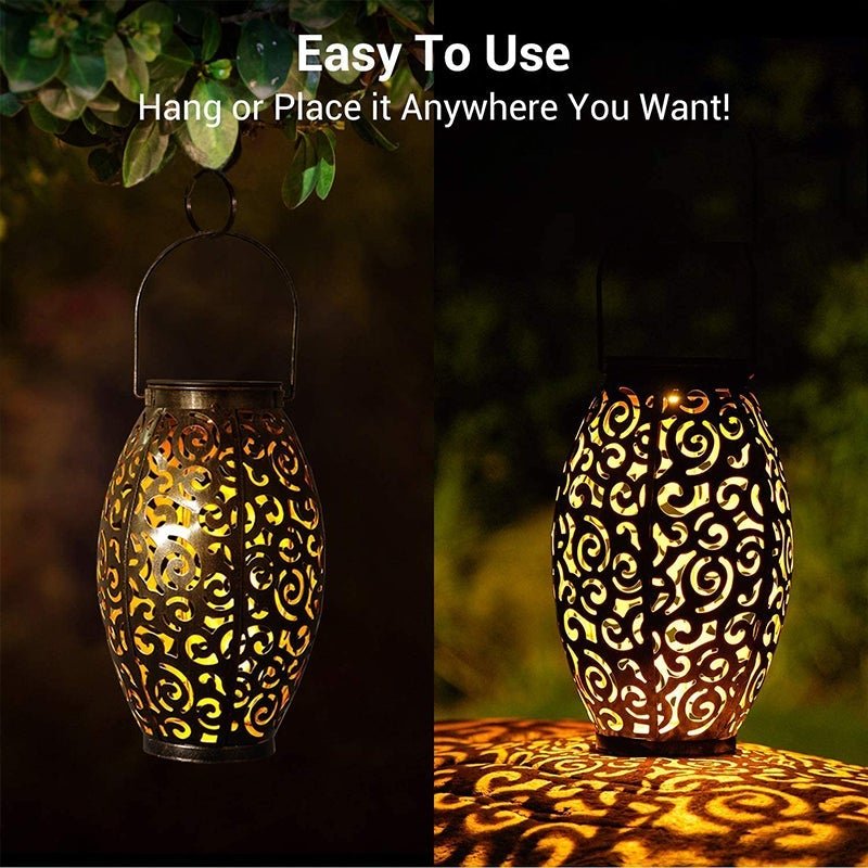 Solar Powered LED Outdoor Lantern Red Copper Antique Design
