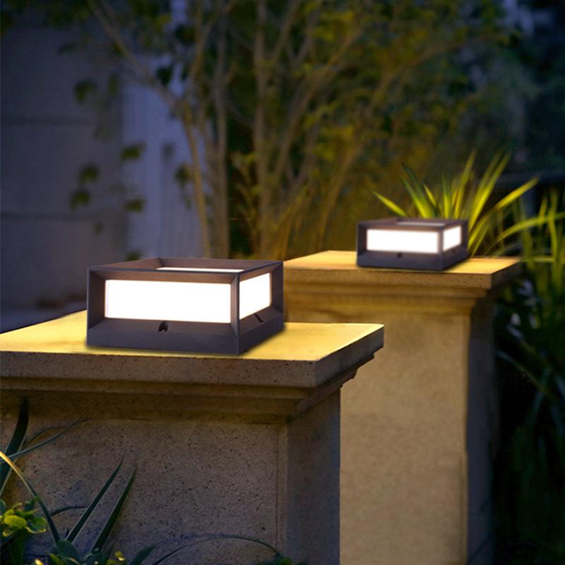 Square Waterproof Solar Outdoor Post Light Industrial Black Metal