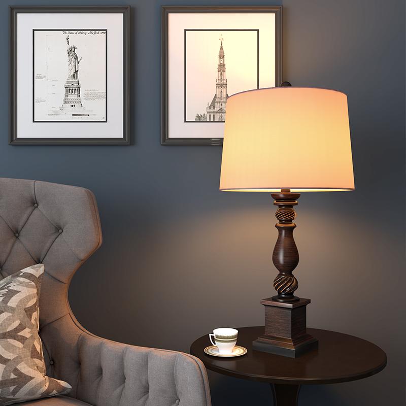 24" Rustic Bronze Resin Table Lamp with Drum Shade
