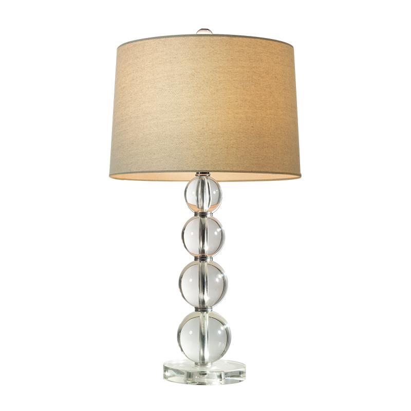 Stacked Sphere Crystal Table Lamp with White Linen Shade