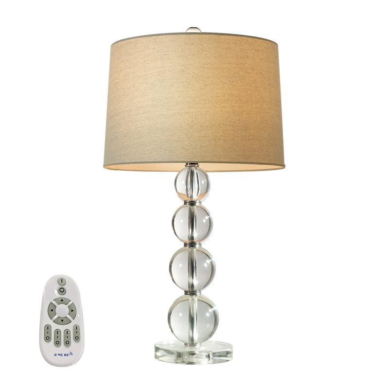 Stacked Sphere Crystal Table Lamp with White Linen Shade