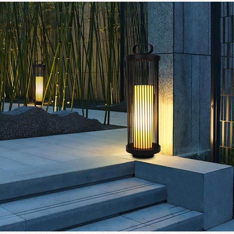Modern Black Cage Outdoor Lantern with Handle - Waterproof LED Lamp