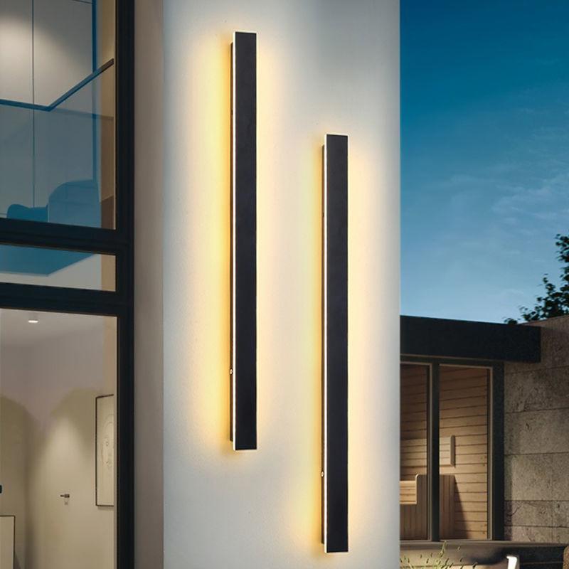 Modern Black Metal Long Strip Outdoor Wall Light Waterproof IP65