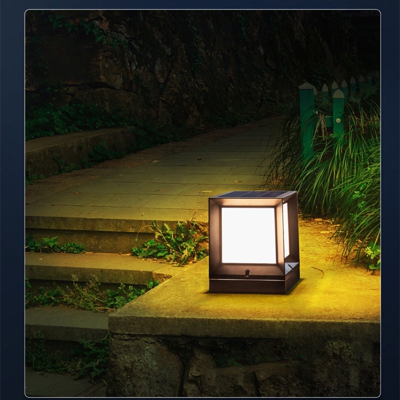 Modern Black Solar Powered Outdoor Post Light with LED
