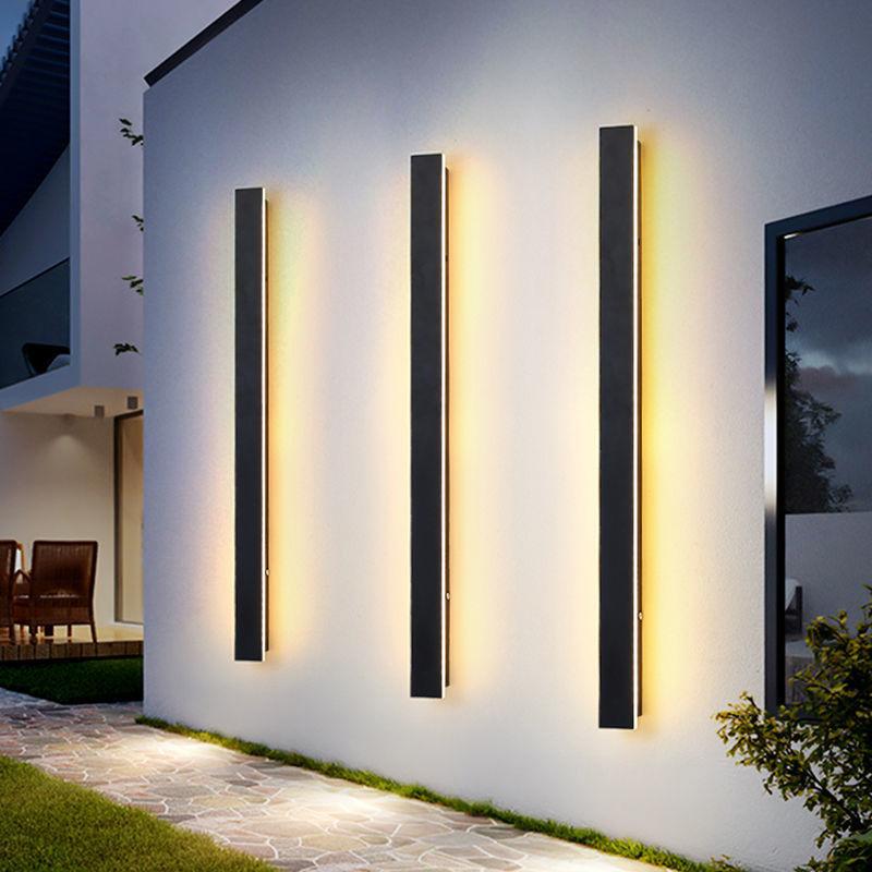 Modern Black Metal Long Strip Outdoor Wall Light Waterproof IP65