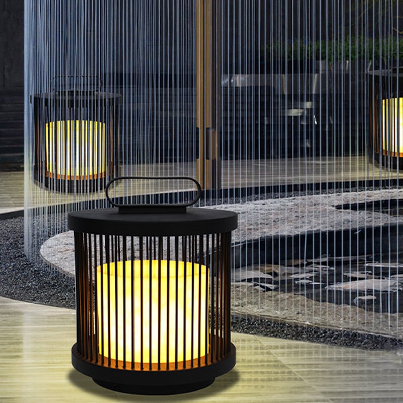 Modern Black Cage Outdoor Lantern with Handle - Waterproof LED Lamp