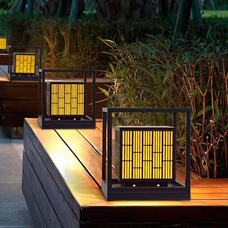 Modern Geometric Solar Post Light Outdoor Waterproof LED Lamp