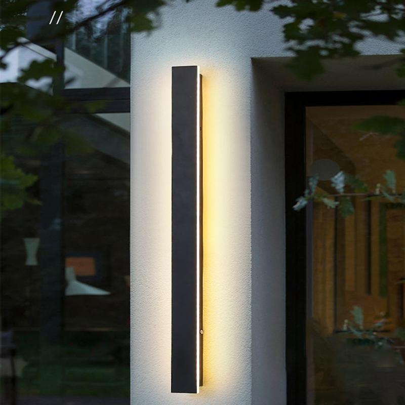 Modern Black Metal Long Strip Outdoor Wall Light Waterproof IP65
