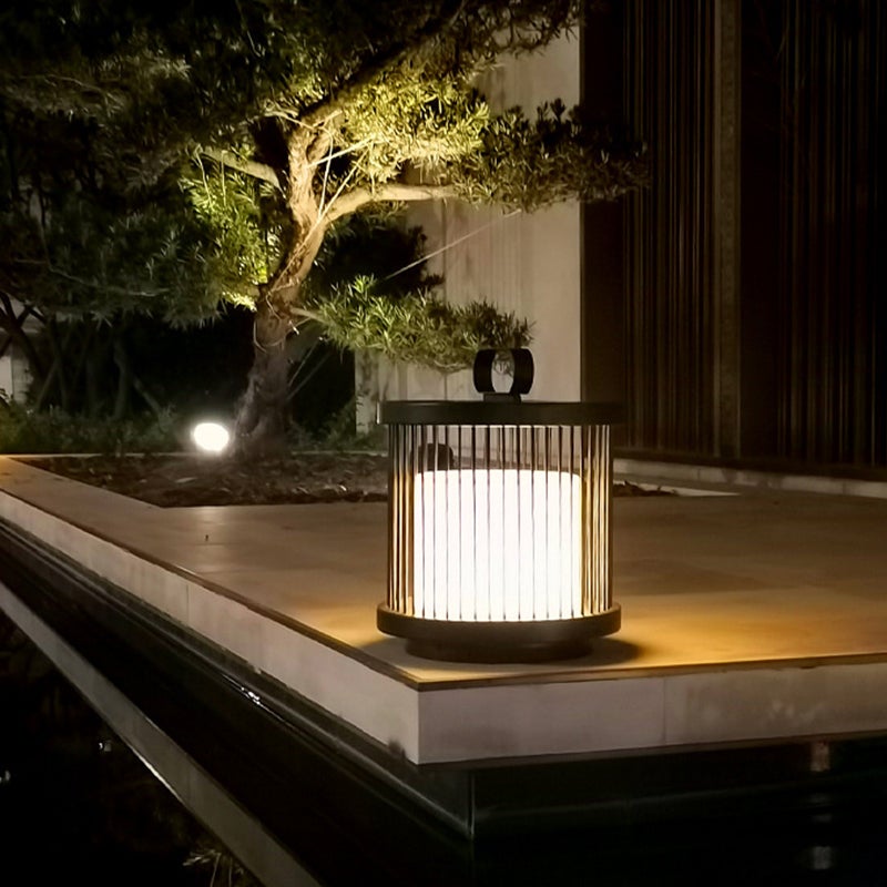 Modern Black Cage Outdoor Lantern with Handle - Waterproof LED Lamp