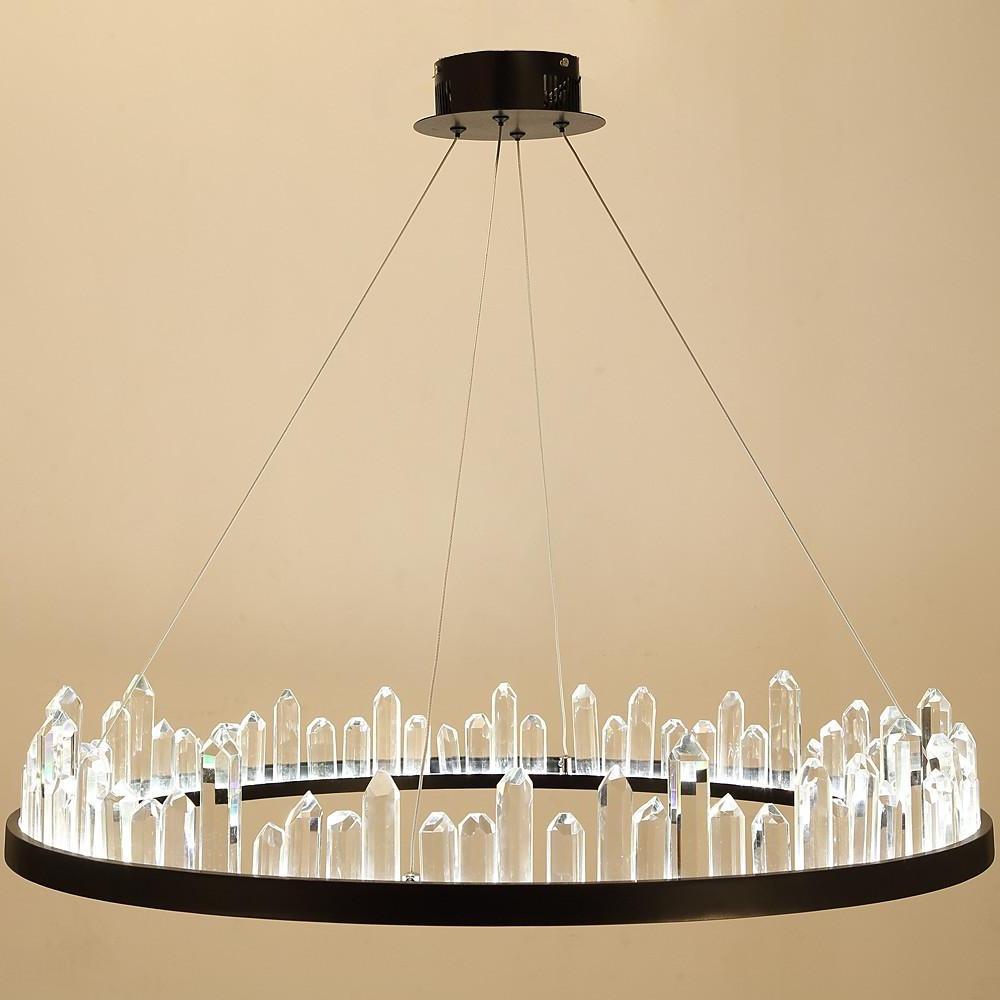 Crystal Ring Modern LED Pendant Light – Adjustable Black Metal
