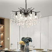 Crystal 7-Light Candle Chandelier Metal Frame Black Gold Finish