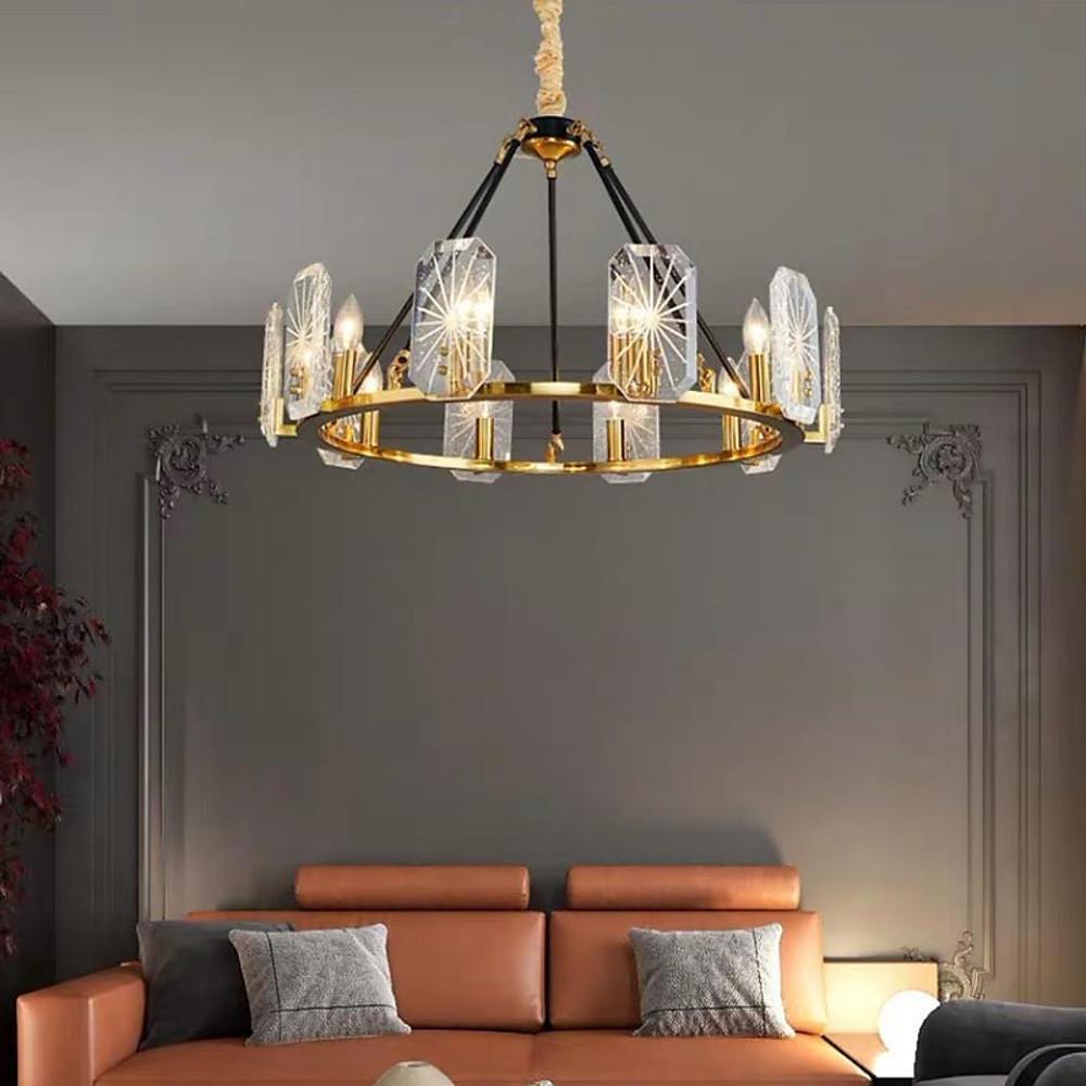 Crystal Wagon Wheel Chandelier - Gold Finish - 8 or 10 Lights