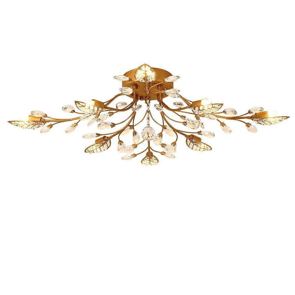 Crystal Leaf Semi-Flush Mount Chandelier | 8-Light LED, 31.2'' Wide