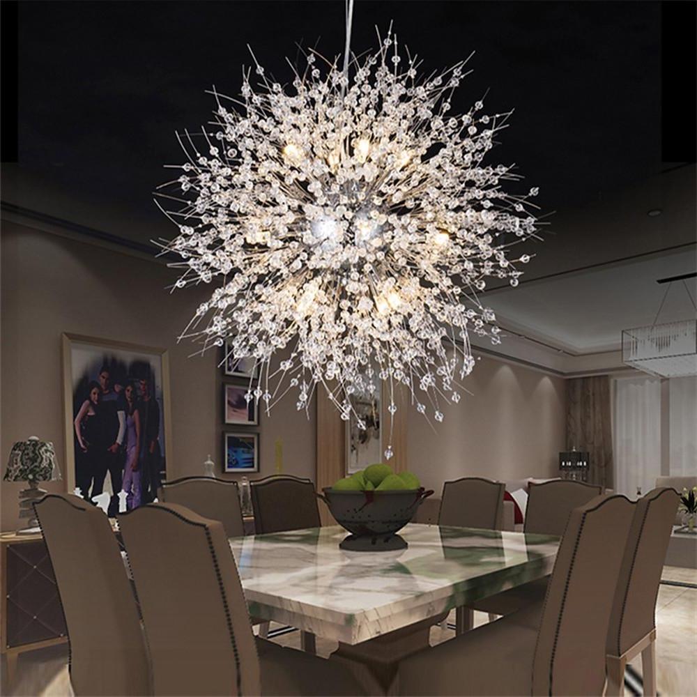 Modern Crystal Globe Chandelier Metal Pendant Dining Room Lighting