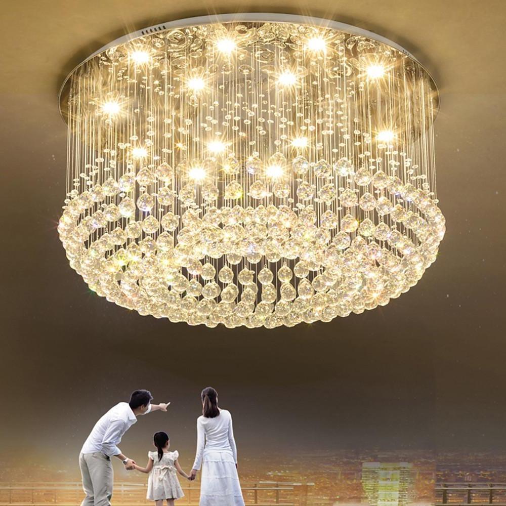 Crystal Drum Flush Mount Chandelier Modern 5-Tier LED Ceiling Light