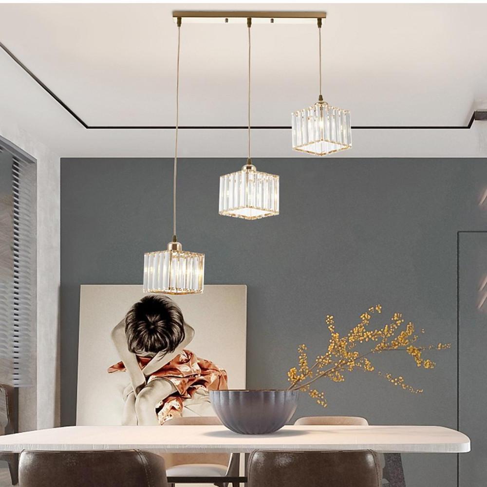 Crystal Square Pendant Light Metal Contemporary Ceiling Fixture