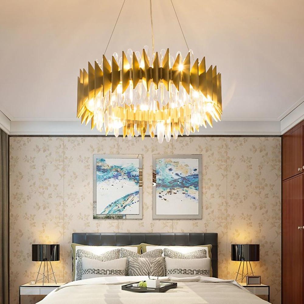 Modern Crystal Chandelier Round Stainless Steel Ceiling Light