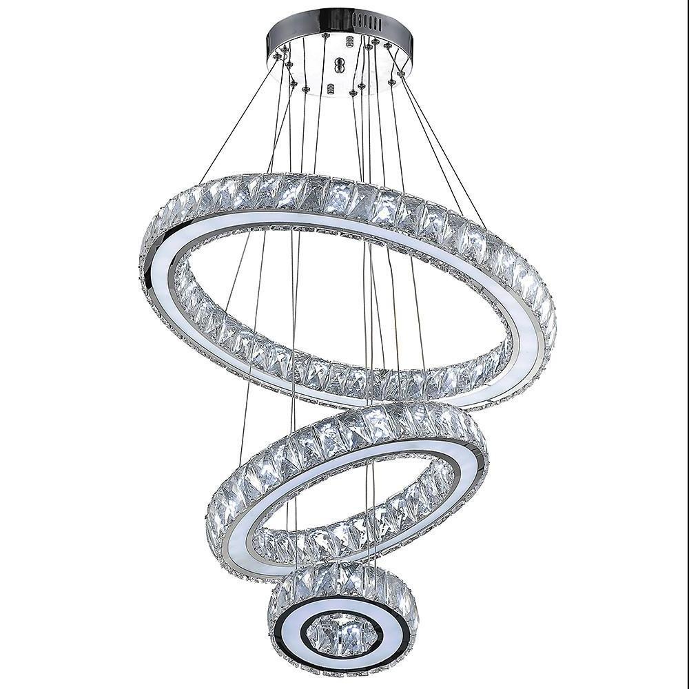 3-Ring Crystal Chandelier with LED Dimmable Remote Control