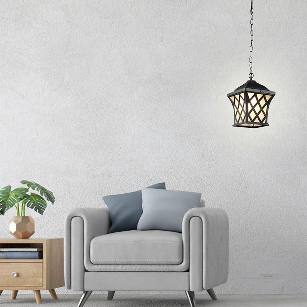 Electroplated Metal Glass Lantern Pendant Light Traditional Style