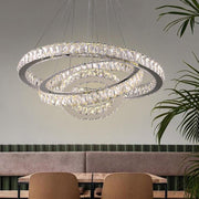 Crystal LED Modern Chandelier Triple Ring Dimmable Pendant Light