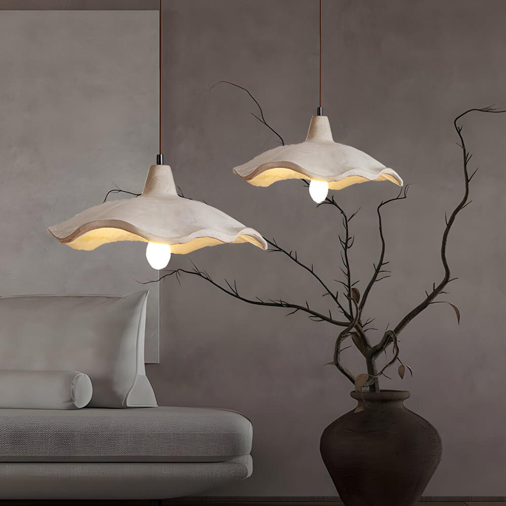 Wabi-Sabi Cement Wavy Pendant Light – Geometric Minimalist Design