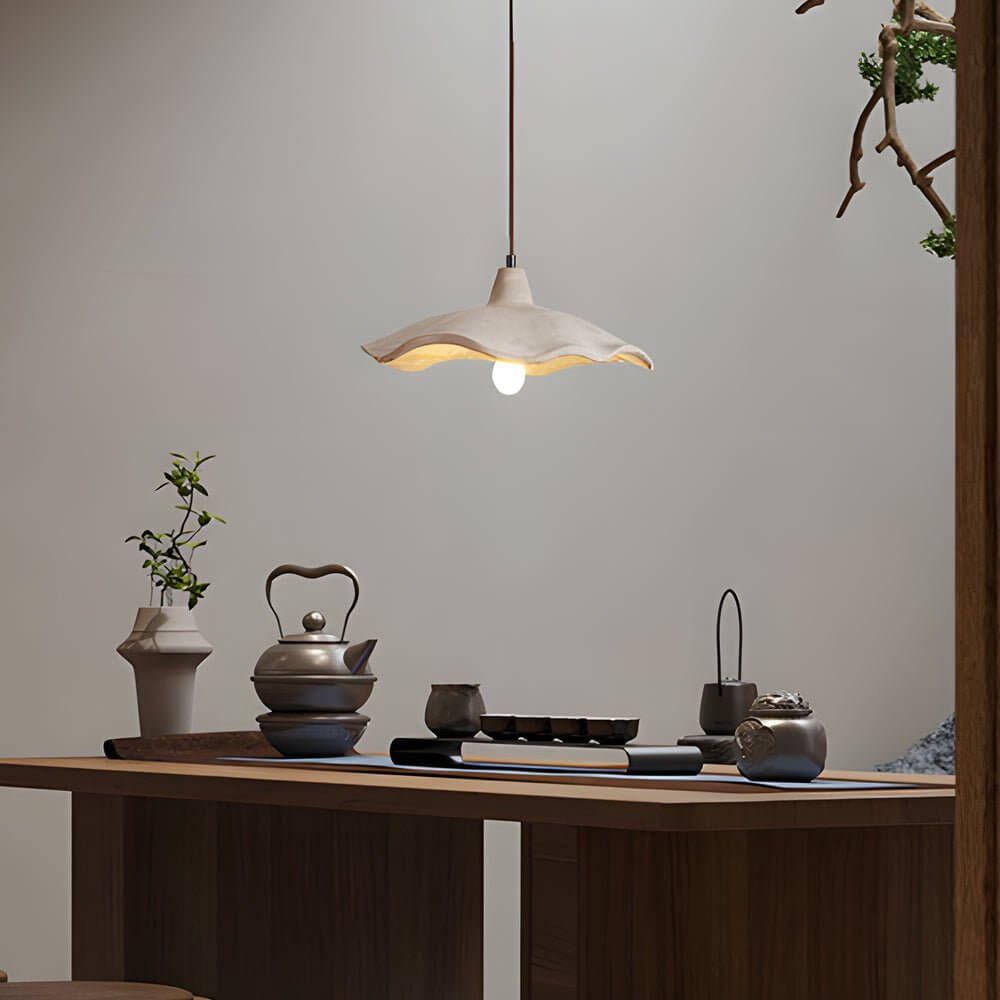 Wabi-Sabi Cement Wavy Pendant Light – Geometric Minimalist Design
