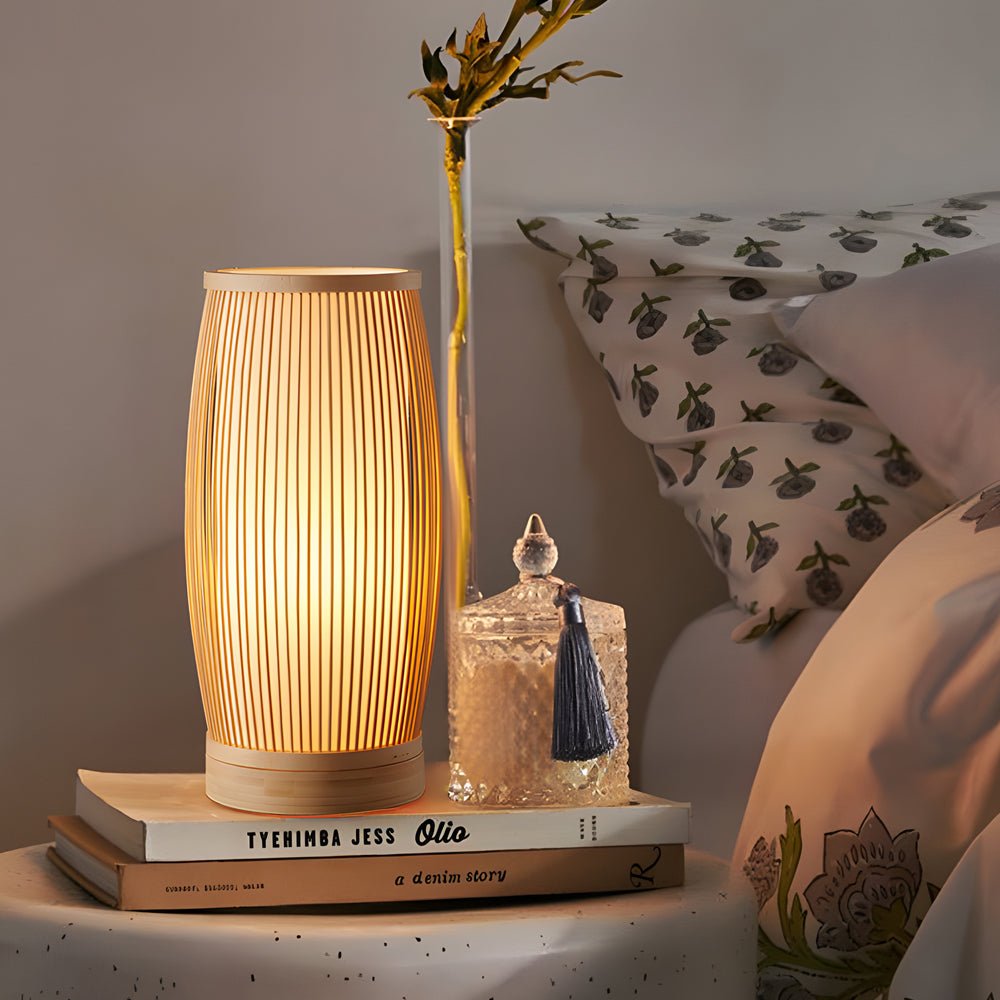 Bamboo Lantern Table Lamp Rustic Modern Design E27 LED