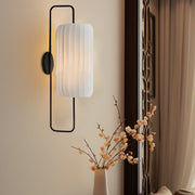 Japanese Style LED Wall Sconce with Striped Fabric Shade