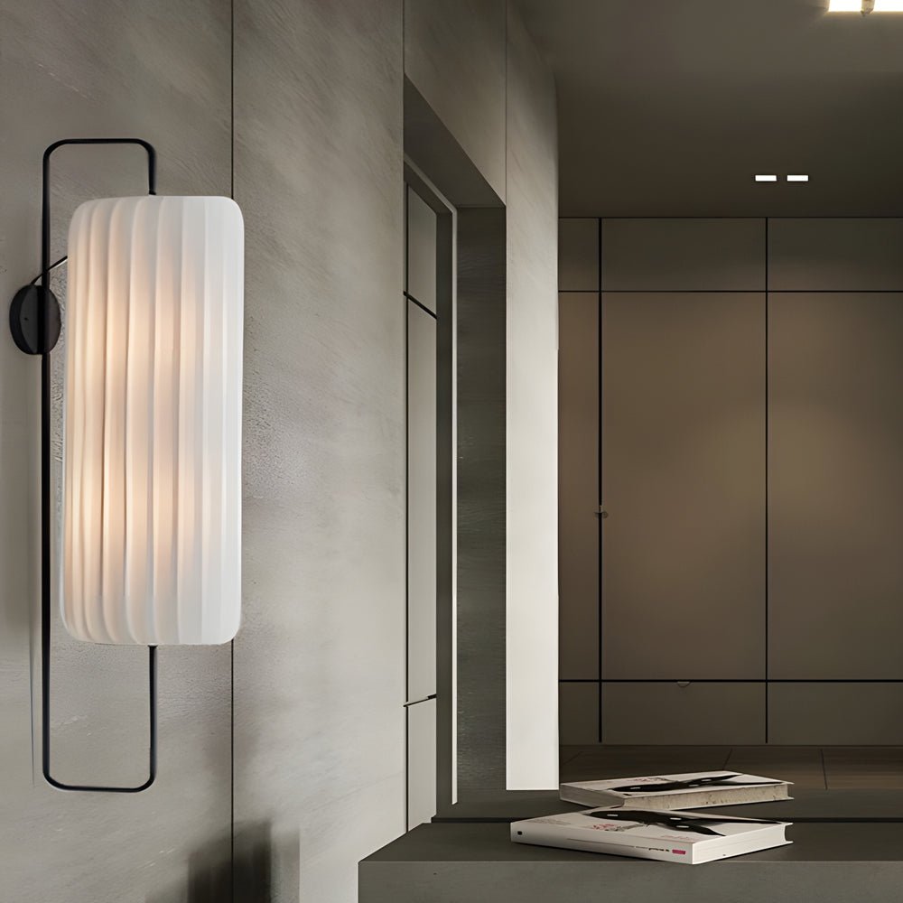 Japanese Style LED Wall Sconce with Striped Fabric Shade