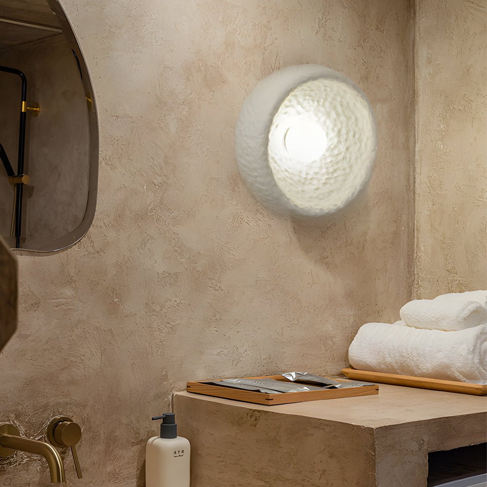 Round Wabi-Sabi Wall Sconce with Glass Shade – 3 Sizes Available