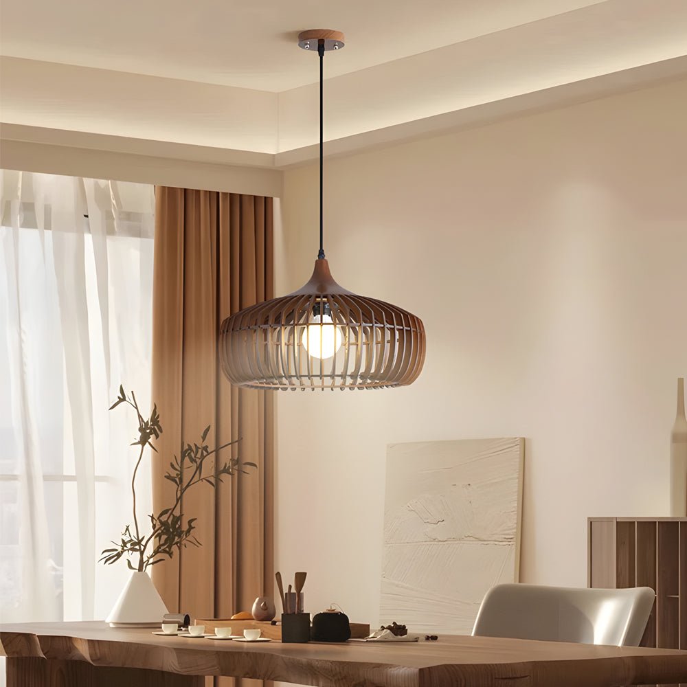 Wood Cage Pendant Light | Rustic Modern 1-Light Fixture