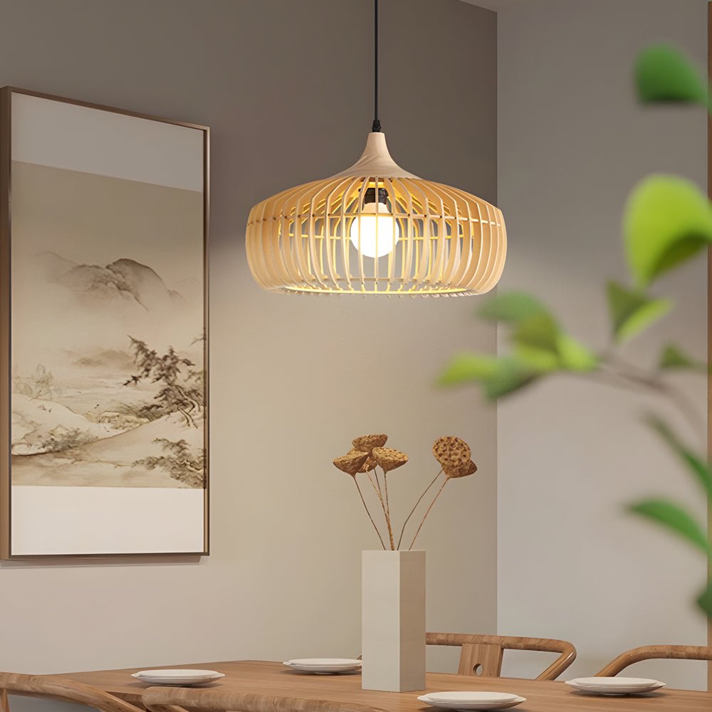 Wood Cage Pendant Light | Rustic Modern 1-Light Fixture