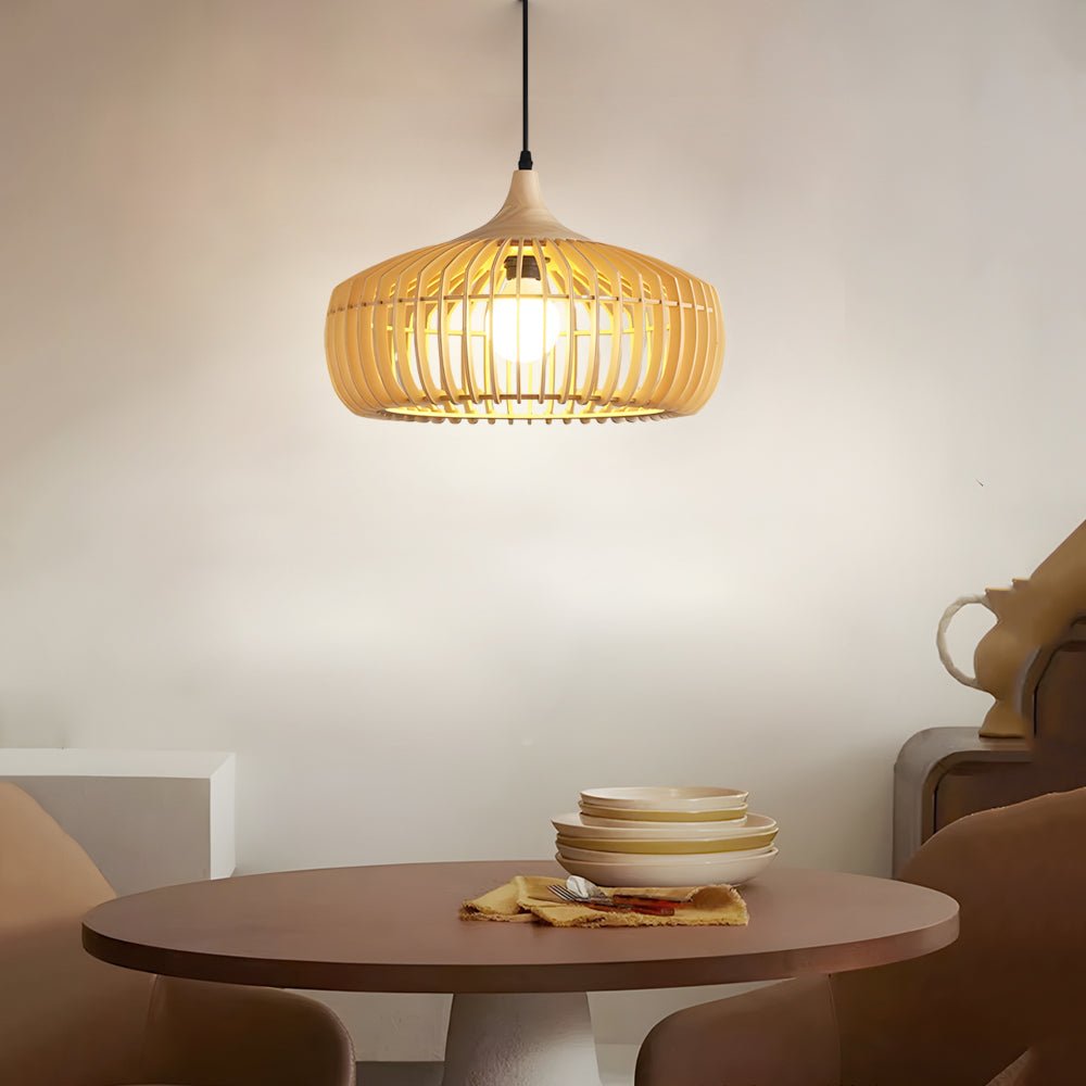 Wood Cage Pendant Light | Rustic Modern 1-Light Fixture