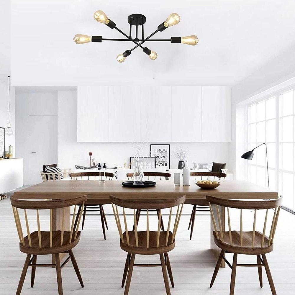 Geometric Sputnik Chandelier 6-Light Metal & Glass Ceiling Light
