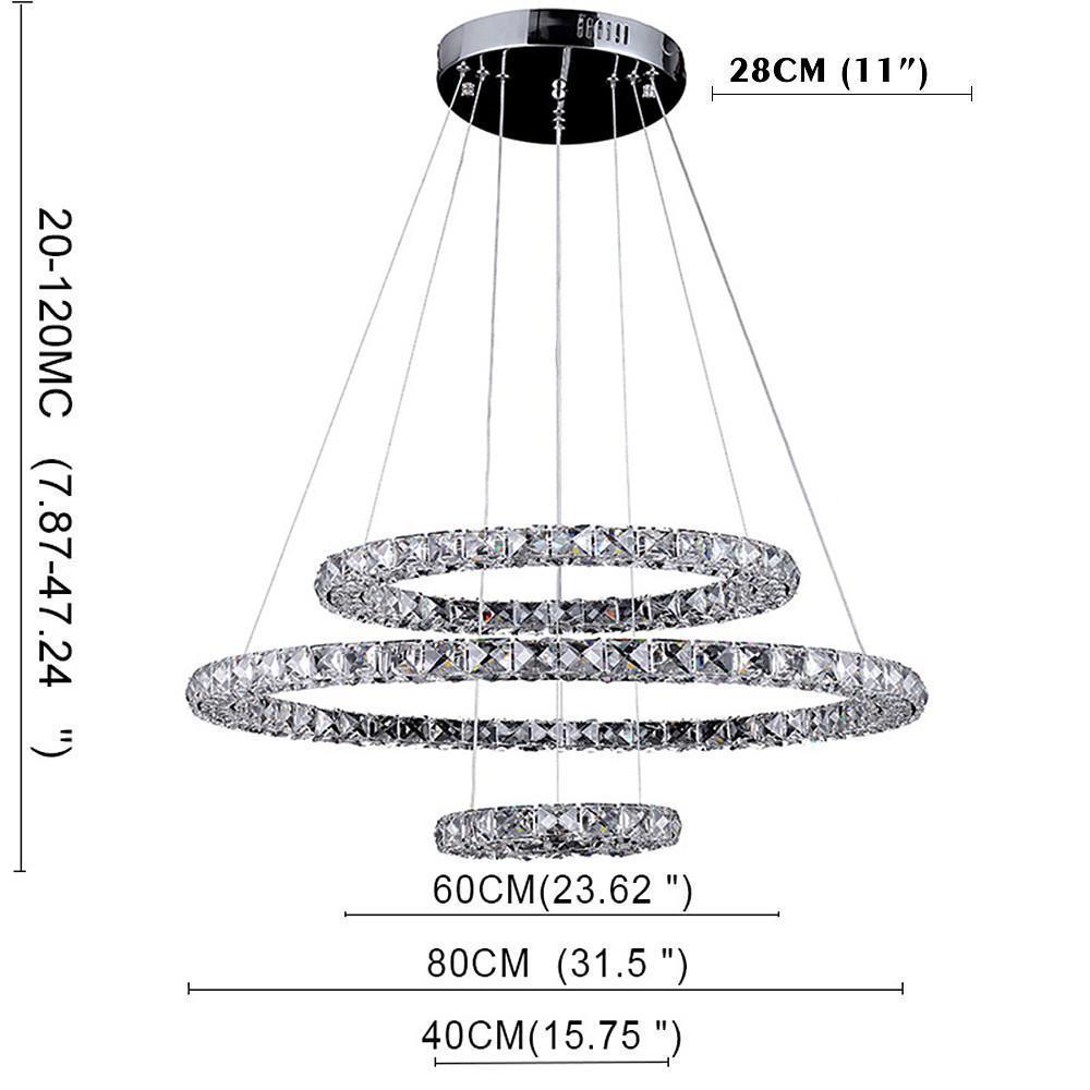 Modern Gold Crystal Chandelier with 3 Concentric LED Rings