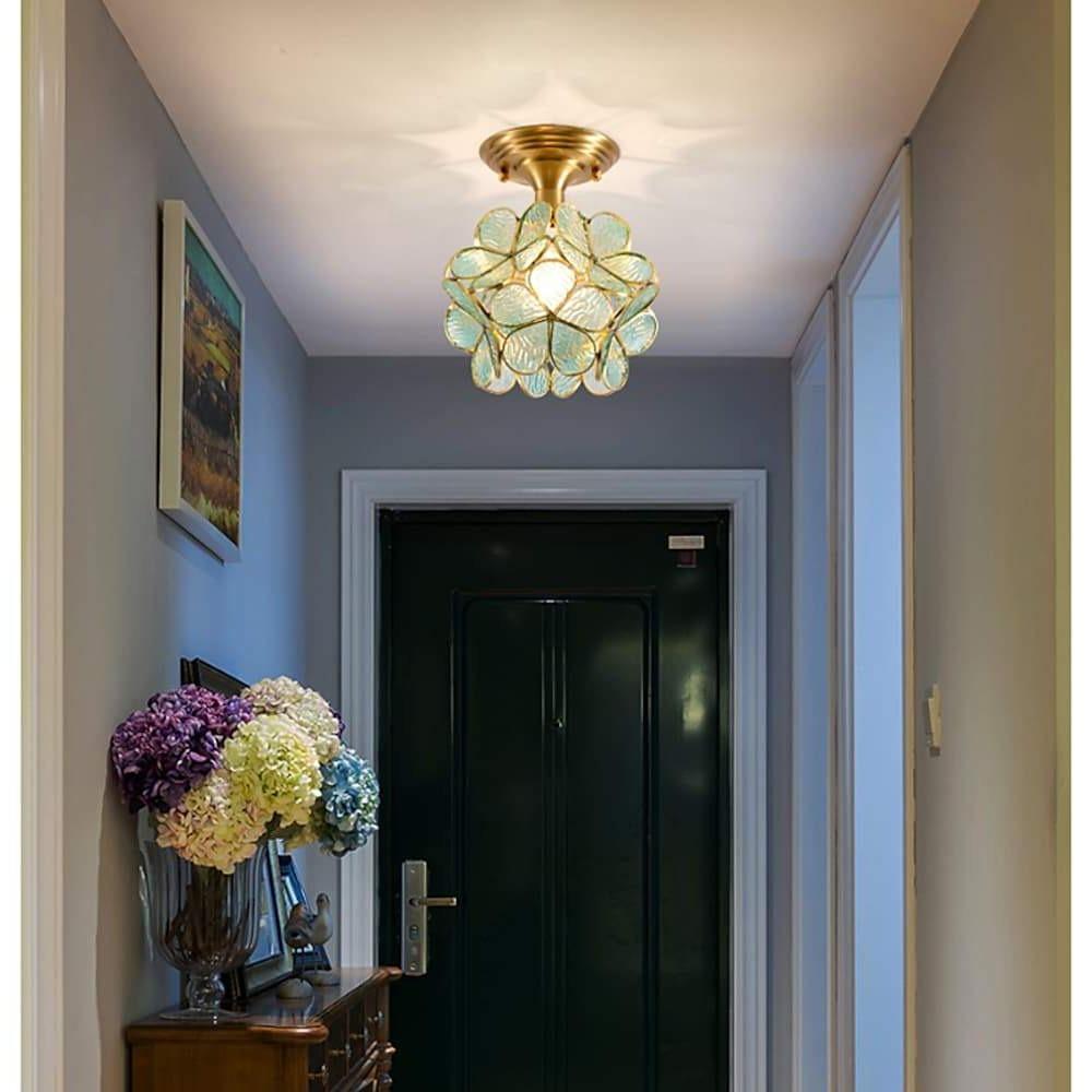 Glass Flower Flush Mount Ceiling Light Copper Finish Nordic Style