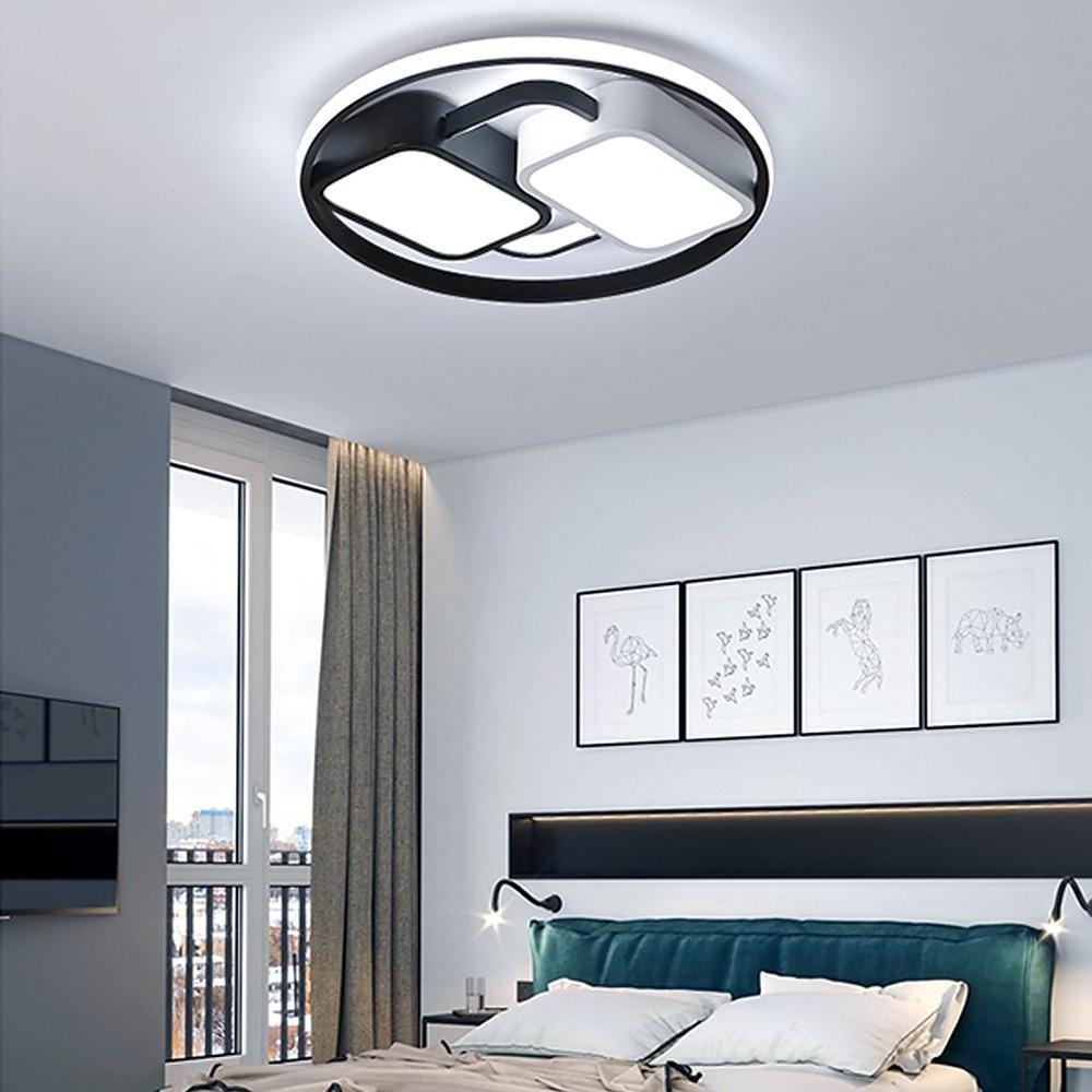 Geometric Dimmable LED Flush Mount Ceiling Light Black Metal Acrylic