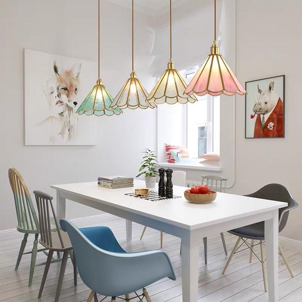 Modern Flower Glass Pendant Light – Brass Finish, LED, 11" Diameter